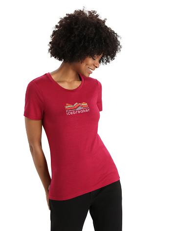 Cherry Women's Icebreaker Merino Tech Lite II Short Sleeve Mountain Geology T Shirts | USA 1609LISH